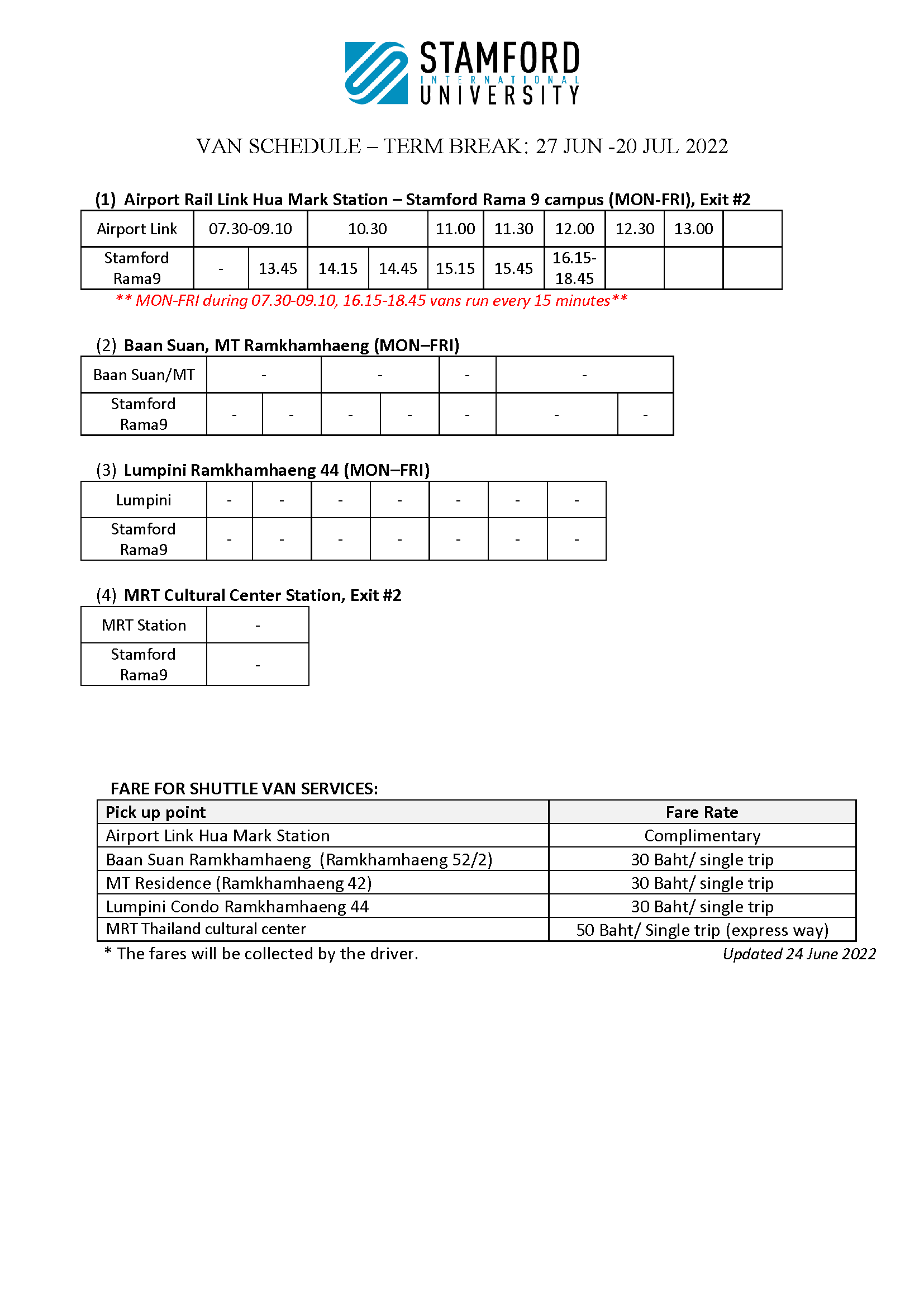 Van Schedule Term 3-2021